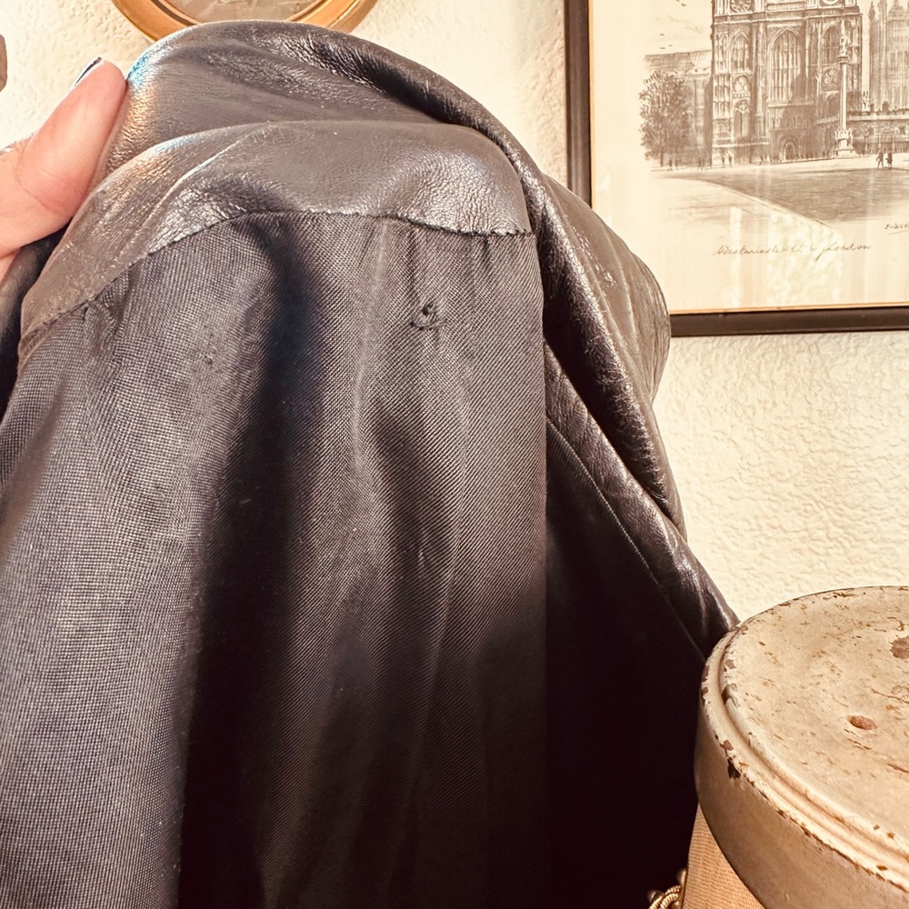 Vintage 1970s Black Leather Jacket with Dagger Collar - Picture 7 of 7